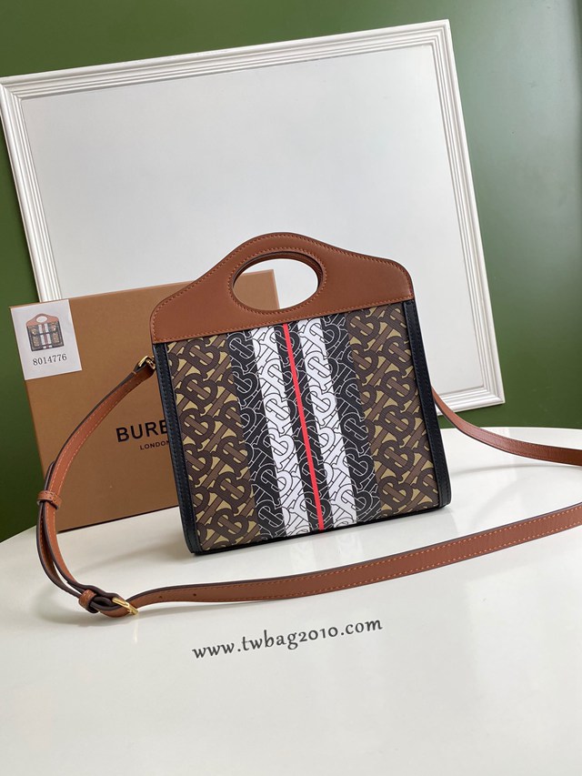 Burberry專門店新款小號撲克包 巴寶莉焦糖咖啡奶油白手提托特包 yxb1107